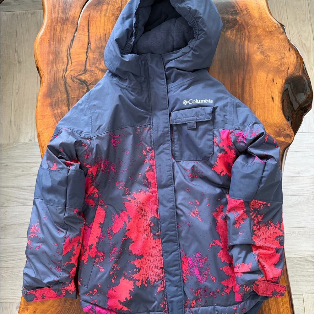 Columbia youth girls Mighty Mogal Navy pops of pink and coral ski Jacket